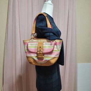 Vintage Coach Hampton Multicolor Pink Stripe Shoulder Bag  Handbag Purse
